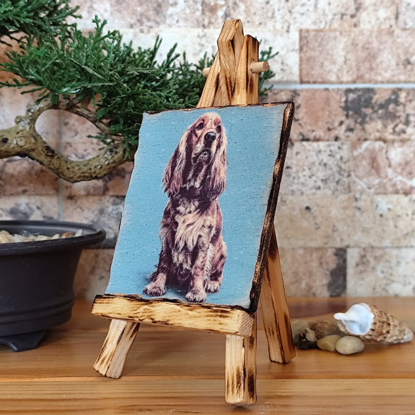Retrato artesanal del Cocker Spaniel sobre madera