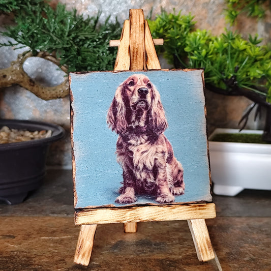 Retrato artesanal del Cocker Spaniel sobre madera