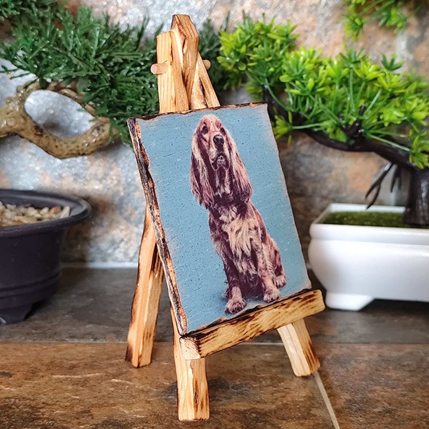Retrato artesanal del Cocker Spaniel sobre madera